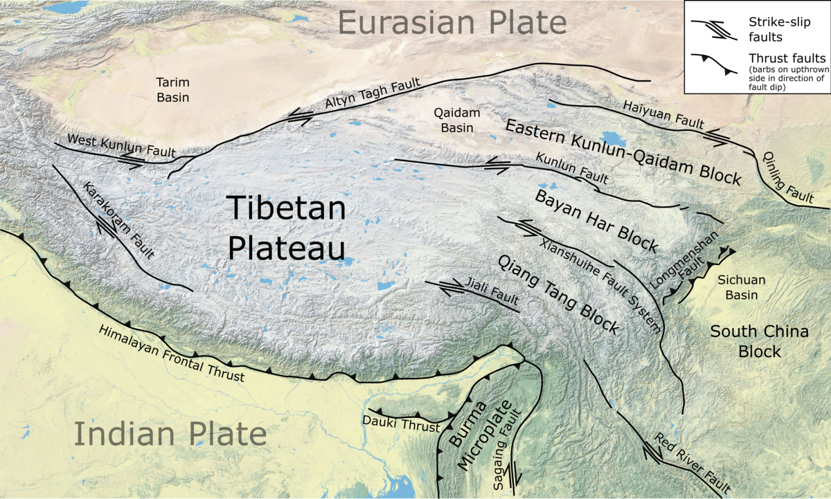 Cutremur devastator de 7,1 magnitudine în Tibet: 95 de morți, 130 de răniți și distrugeri masive 1 1200px TibetanPlateauTectonics