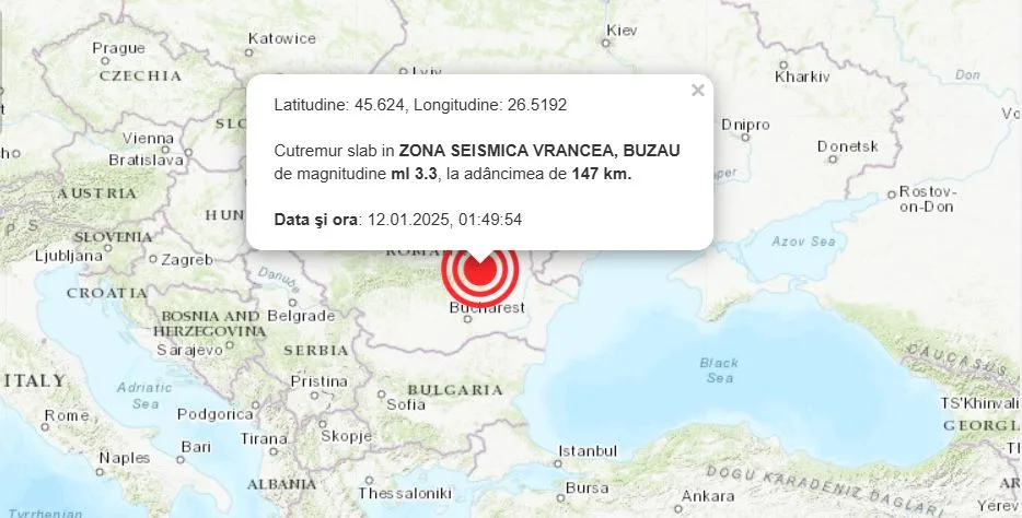 Un nou cutremur în zona seismică Vrancea: Activitatea tectonică continuă 1 cutremur azi noapte